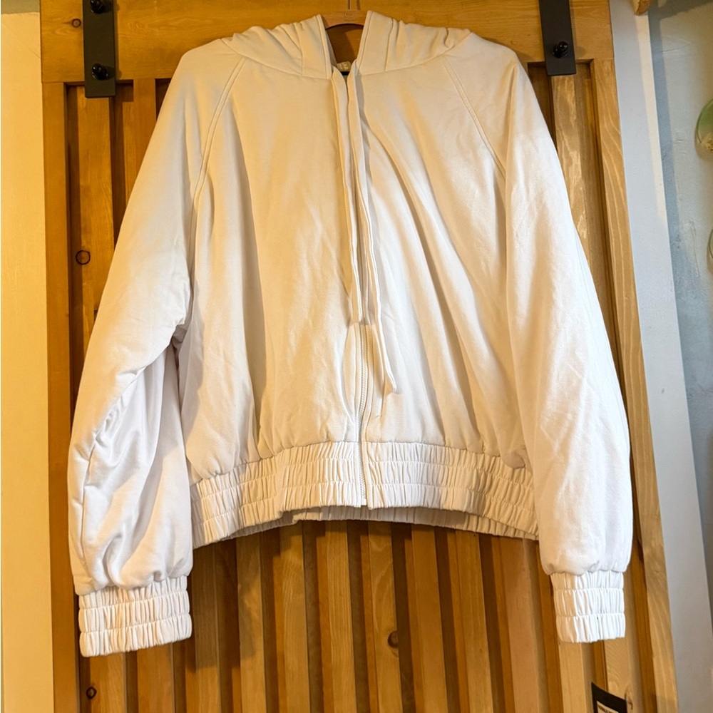 Norma Kamali White Hooded Bomber Jacket